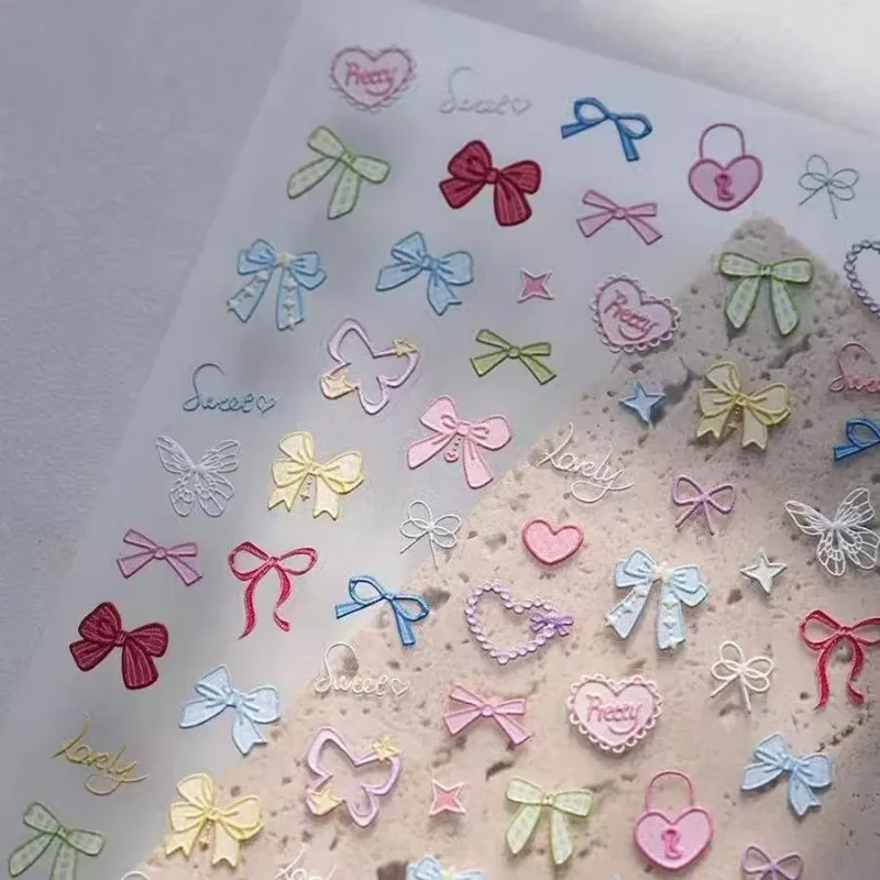 Cute Bowknot Butterfly Sweet Love Heart 5D Relief Stickers 1pc DIY Self-Adhesive Decorative Stationery Decals