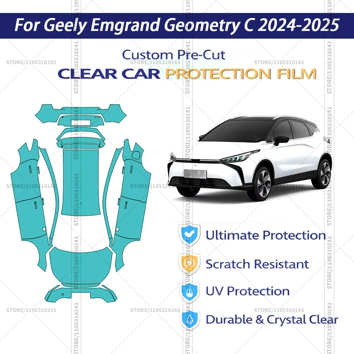 For Geely-Emgrand-Geometry-C-2024-2025 Pre-Cut Paint Protection Film PPF Transparent Car Film Automotive PPF Full Vehicle