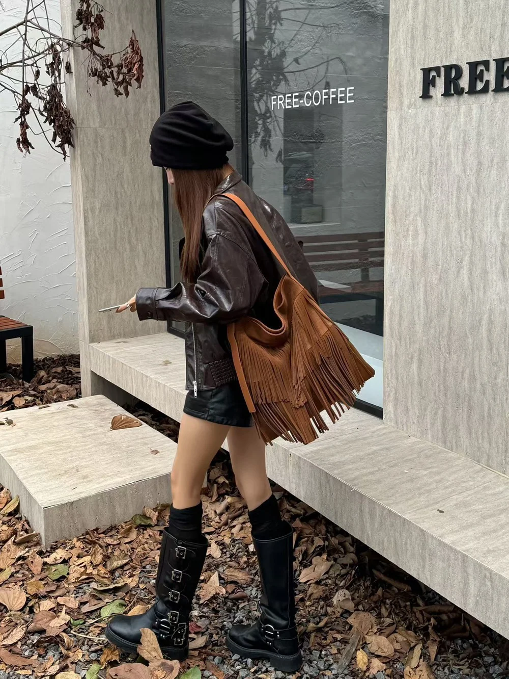 Vintage Bohemian Fringe Tassel Crossbody Bag Women Large Capacity Dual-Side Smooth Cowhide & Suede Genuine Leather Boho Bucket view 5