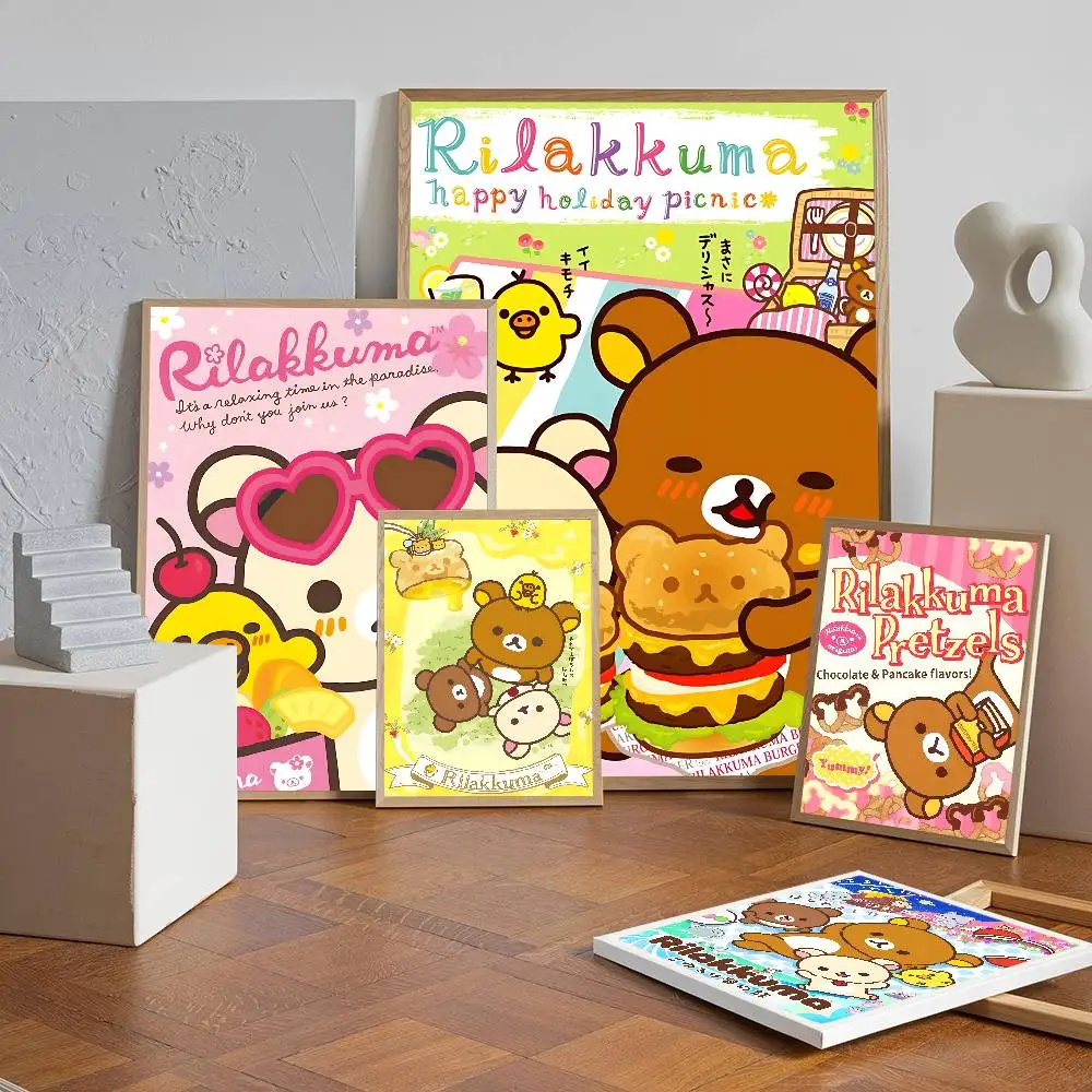 Anime Cute Cartoon R-Rilakkuma Movie Sticky Posters Retro Kraft Paper Sticker DIY Room Bar Cafe Aesthetic Art Wall Painting