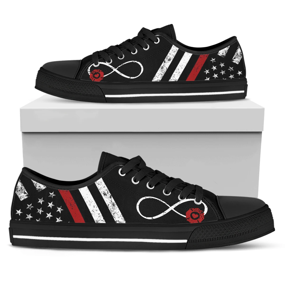 ELVISWORDS Black American Flag Design Classic Low Top Women's Vulcanized Shoes Soft Sole Walking Shoes Casual Sneakers Zapatos