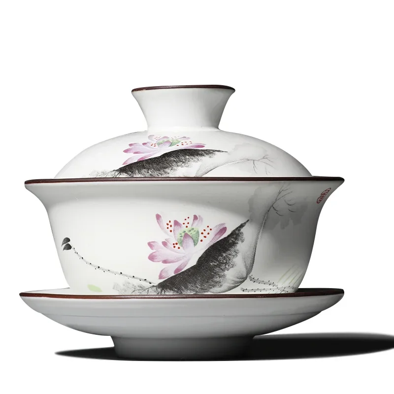 Matte White Ceramic Gaiwan, Teacup, Chinese Kung Fu Tea Set, Porcelain Tea Cup, Bowl, Tureen with Saucer, Elegant Teaware
