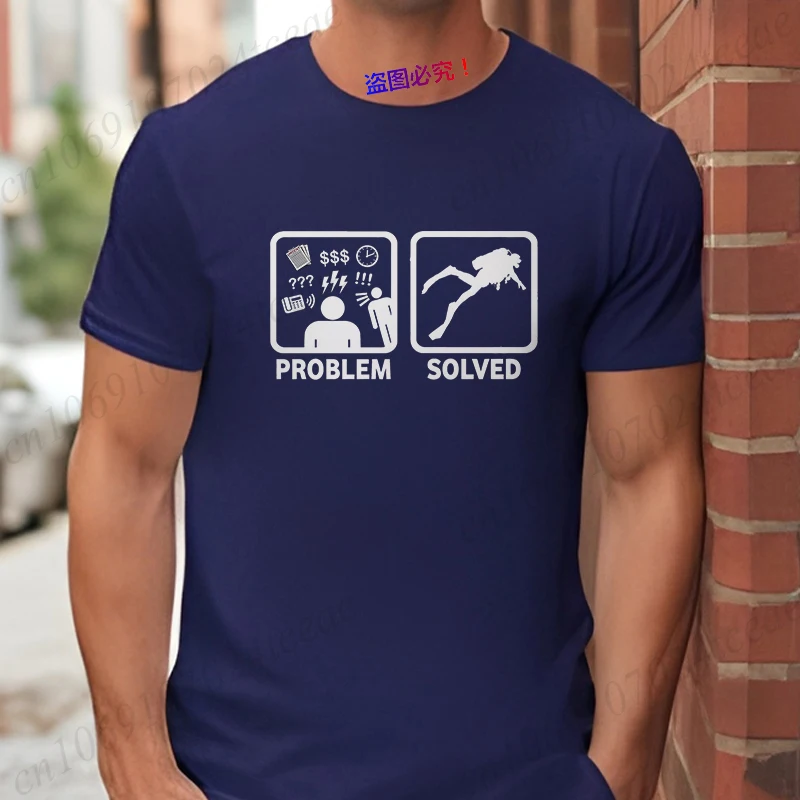 Problem & Solved Diving T-shirt for Men Women Funny Design Graphic Y2k Tops Summer O Neck Short Sleeve Tees Gifts for Divers