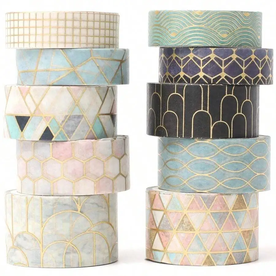 

Washi Tape Set 10 Rolls Gold Foil Print Decorative Masking Tapes Arts, Crafts, Journals, Planners, Scrapbook, Wrapping (Geometric Order)