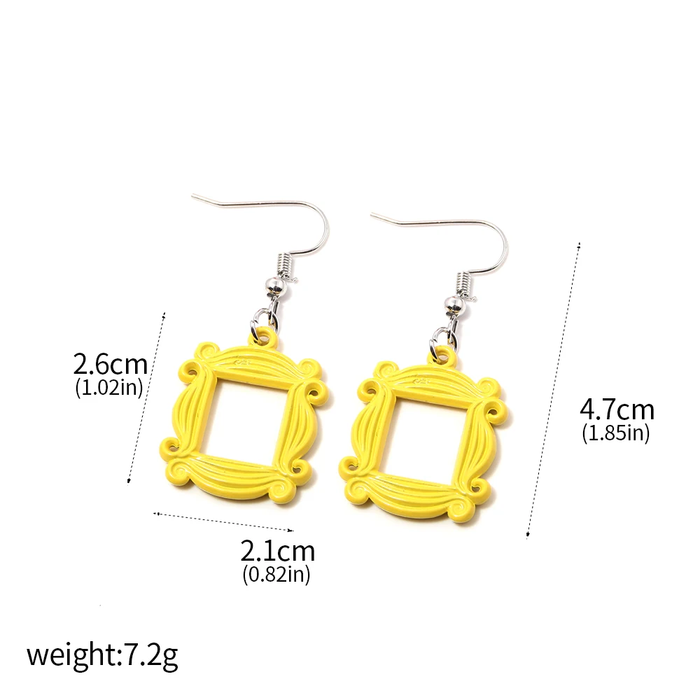 Classic TV Show Friends Earrings Yellow Photo Frame Drop Earrings For Women Cosplay Jewelry Accessories