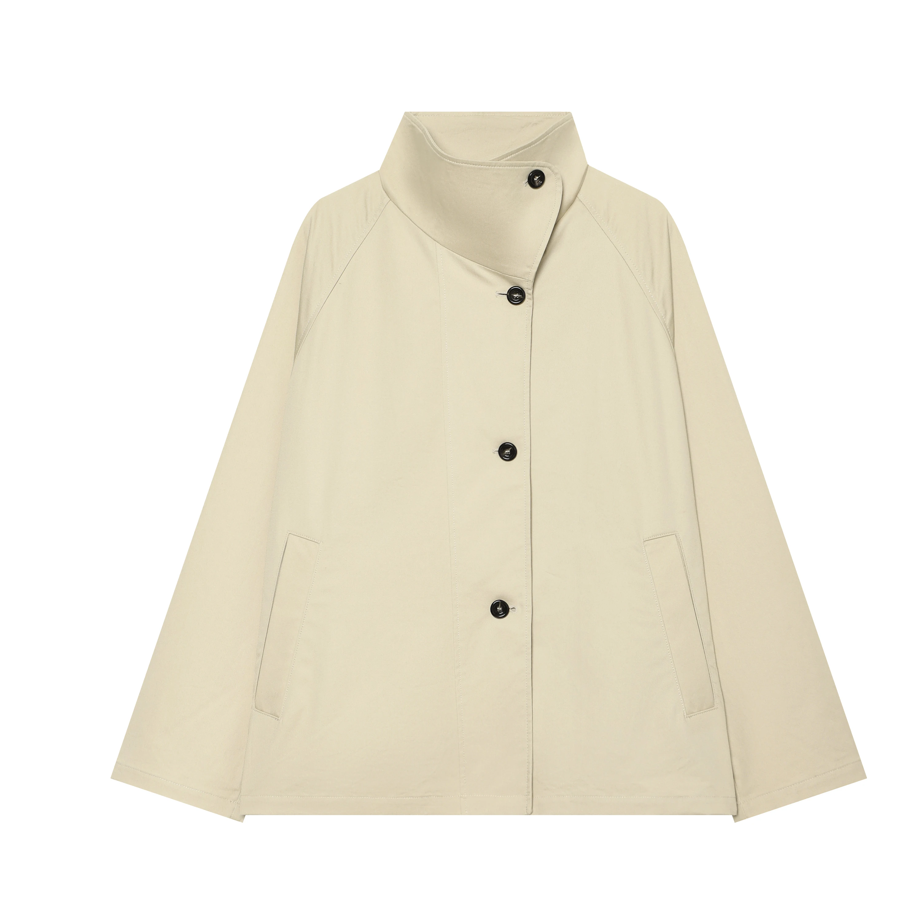 Damen Stehkragen Lose Jacken Mantel Frühling Herbst Damen Langarm Einreihiger Trenchcoat Damen Cape-Stil Oberbekleidung