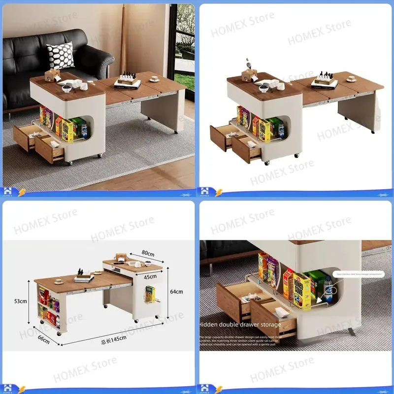 Retractable Coffee Table with Charging Port Modern Living Room Side Table Adjustable Height Center Table Furniture for Home