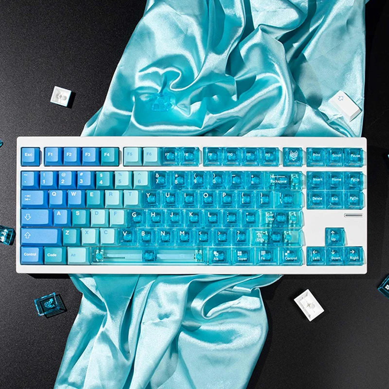 

Snow Mountain Blue keycaps Transparent Crystal Clear Keycaps Cherry Profile PBT PC keycaps For Mechanical Keyboard