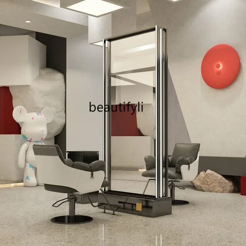 

smt03 SS NewDouble-sided floor-to-ceiling mirror table Stainless steel barber shop hair cutting mirror Single-sided wall-mounted