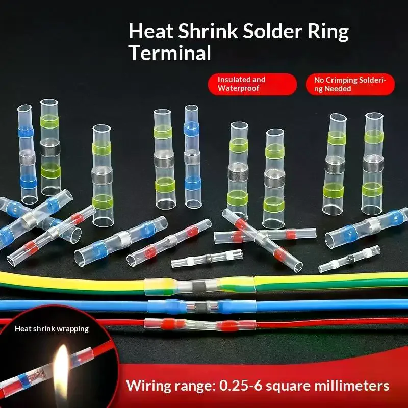 50/70/100Pcs Electric Copper Tape Solder Sleeve Waterproof Solder Seal Tin Ring Heat Shrink Butt Wire Connector Terminal