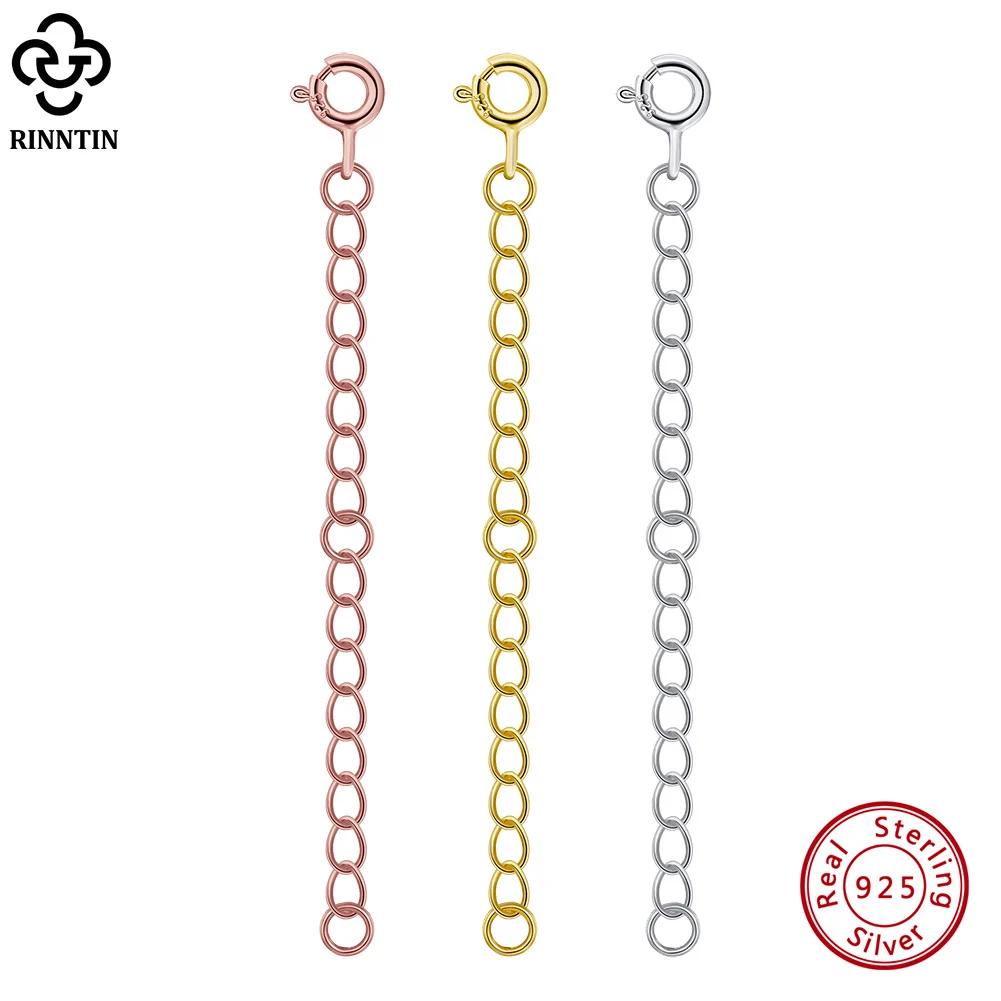 Rinntin Real 925 Sterling Silver Extended Chains with Lobster Clasps DIY Necklace Extension Chain Jewelry Accessories APS02