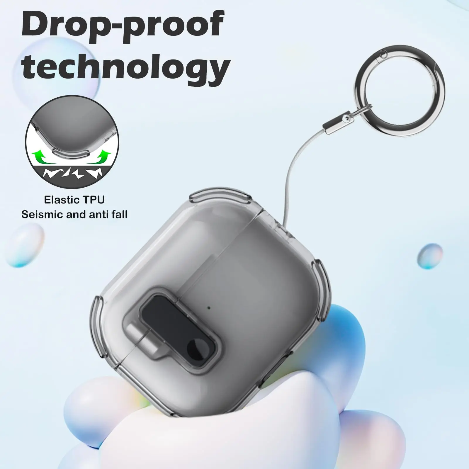 2025 for Airpods 4 Safety Lock Case with Cleaning Kit Soft TPU Transparent Full Protection Case with Keychain for Airpods Pro 2