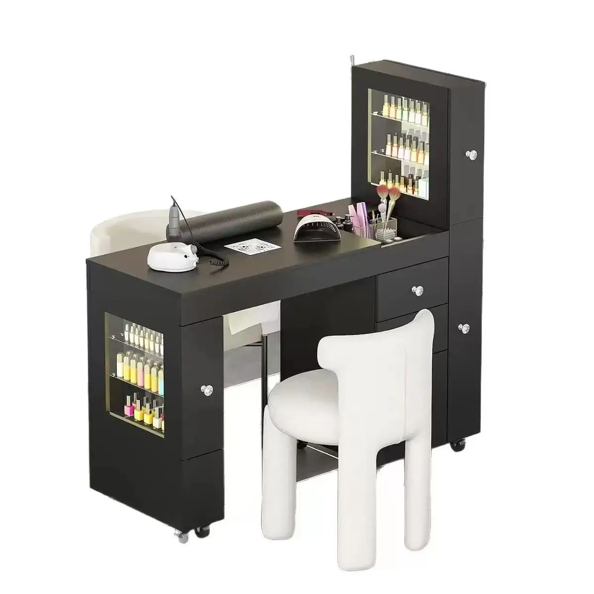 &c Premium Black/white Nail Salon Furniture, Spa/beauty Salon Workbench, Nail Table with Drawers
