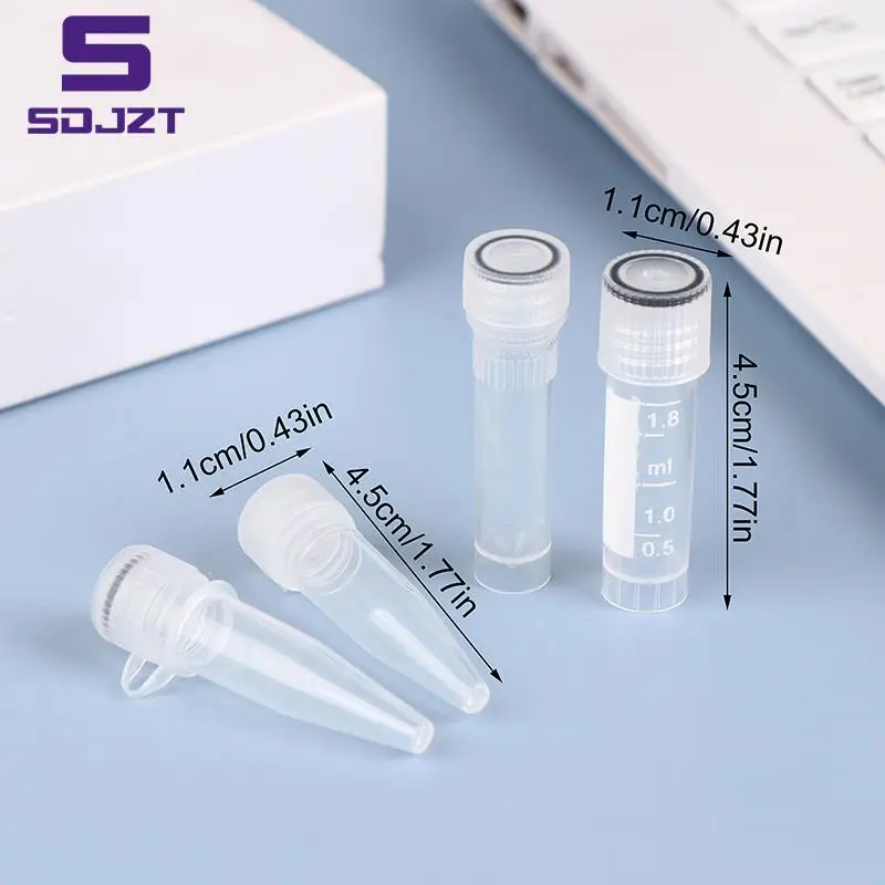 20pcs 1.5/1.8ml PP Lab Analysis Freezing Tubes Graduation Centrifuge Tube Volume Vials Bottles With Blocking Cap Screw Cap