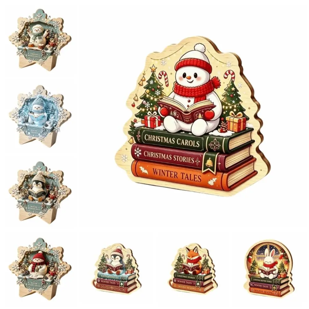Merry Christmas Wooden Christmas Decoration Star Shape Snowman Deer Home Ornaments Penguin 2D Print Wall Decor Xmas Party