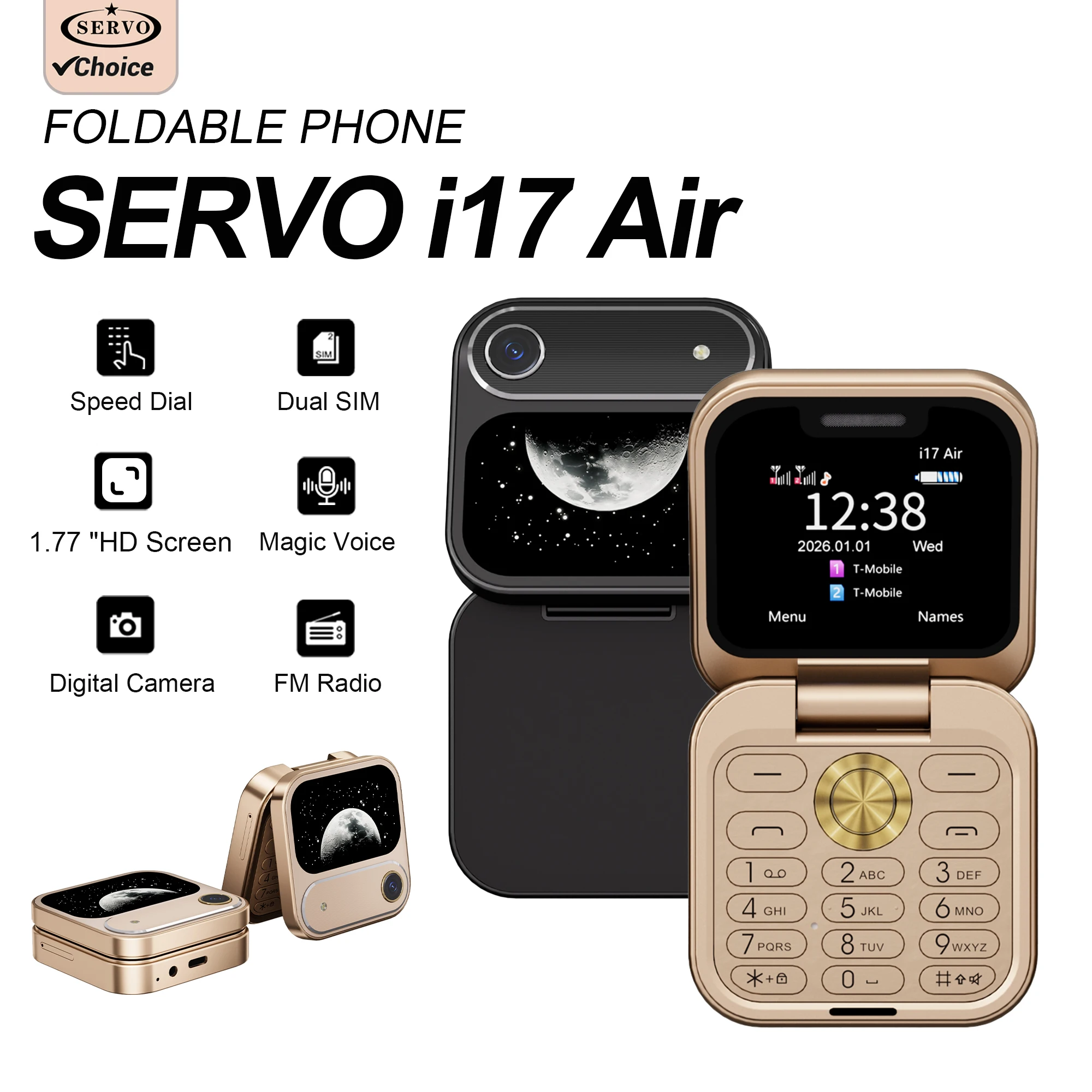 SERVO i17 Air MIni Flip Cellphone Speed Dial Dual SIM Card Magic Voice 2G GSM 1.77
