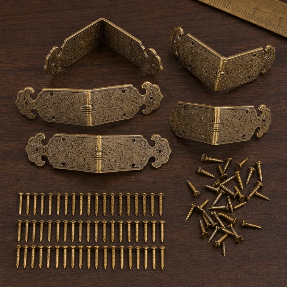 70pcs 5cm Size Box Corner Protectors Brass Material Antique Copper Finish Antique Corner Protectors 60 Brass Nails Included