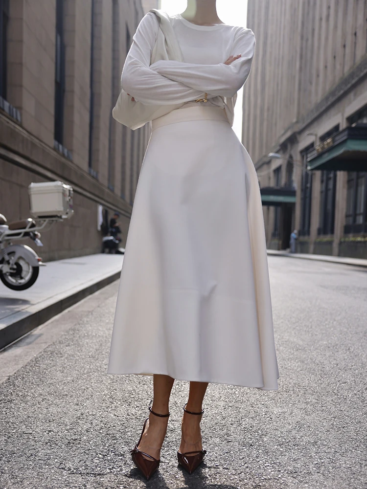 

Ele Long Woolen Umbrella Skirt Asymmetrical Design Pure Color A-Line Midi Skirt for Women Ci Commuting Traveling oppi...