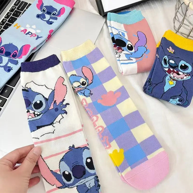 Disney Stitch Socks Cartoon Cute Woman's Cotton Midtube Stockings Fall/Winter Japanese JK Lolita Warm Stockings Soft Home Stocks