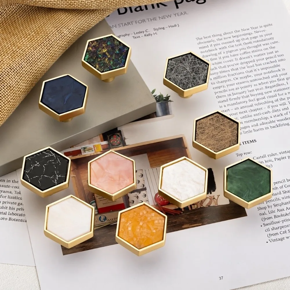Single Hole Cabinet Knobs Zinc Alloy Colorful Finish Door Handles Nordic Style Hexagonal Type Drawer Pulls
