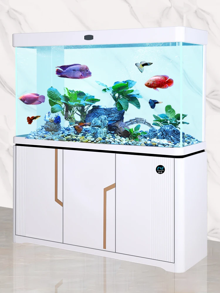 Fish tank large and  partition screen, filtering goldfish tank, circular hot curved glass bottom, filtering dragon fish tank