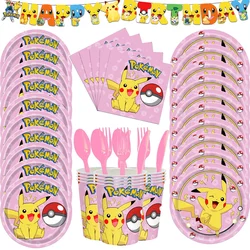 Pokemon Birthday Party Decorations Pikachu Tableware Paper Plates Napkins Cups Party Favor Baby Shower Supplies for Kids Gifts