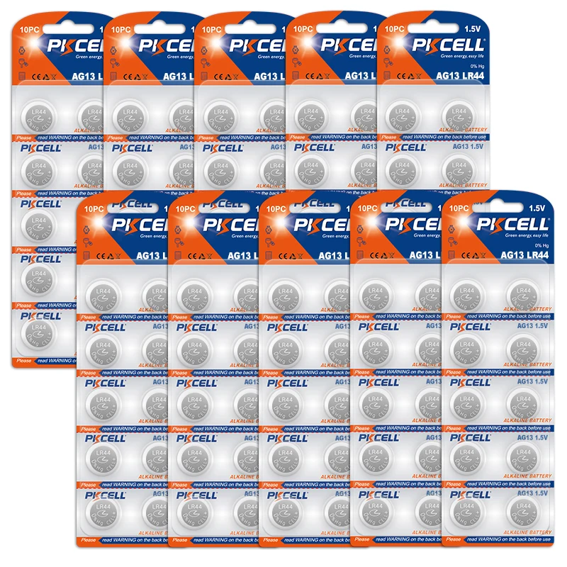 100PC PKCELL AG13 LR44 357A S76E G13 pila de botón 1,5 V alcalina para calculadora termómetro eléctrico