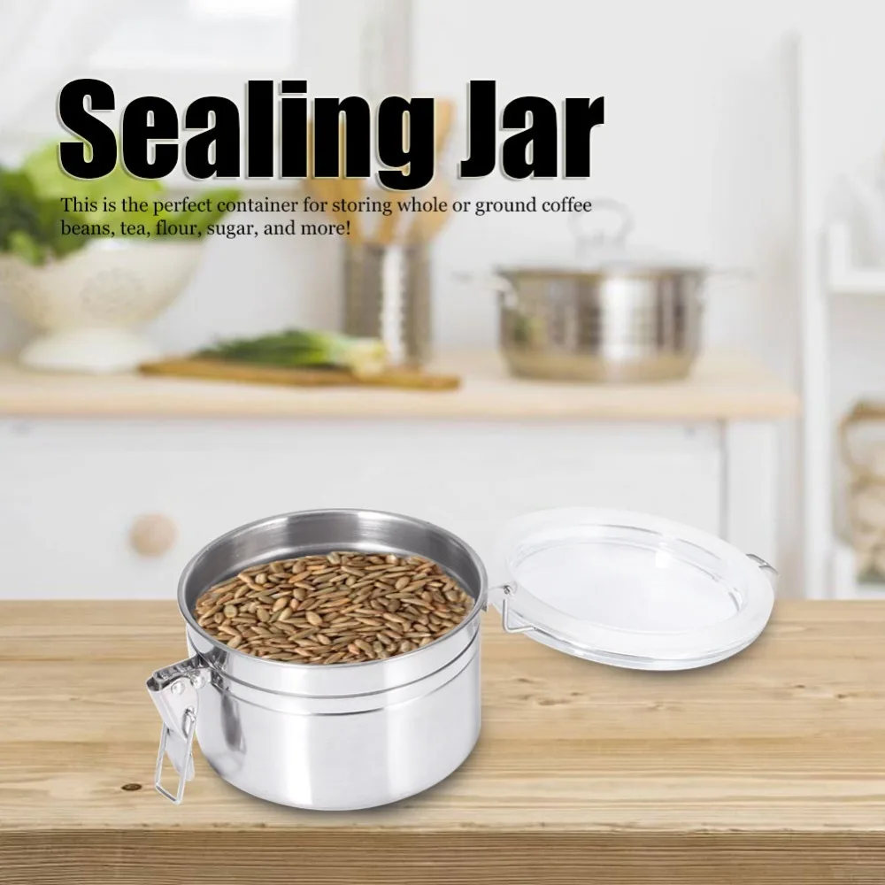 Stainless Steel Airtight Coffee Container 750ml/950ml/1150ml/1500ml Locking Clamp Food Storage Tin Kitchen Organization Jar