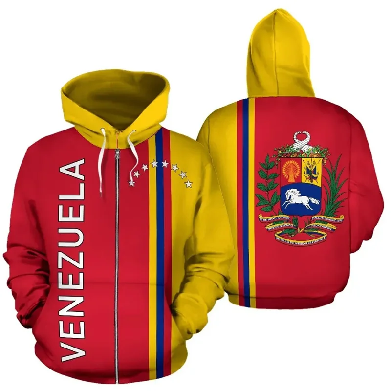 Venezuela Flagge Muster Reiß verschluss Hoodies Modetrend Langarm National Emblem 3D gedruckt Sweatshirt lässig übergroßen Hoodie