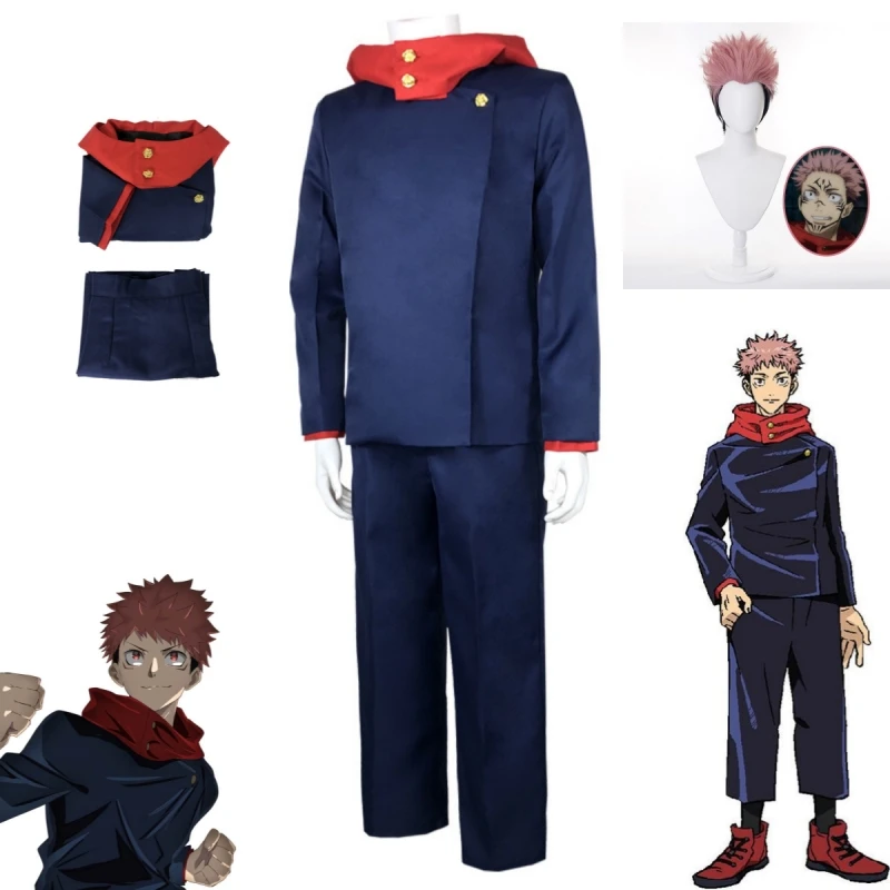 Anime Jujutsu Kaisen Itadori Yuji Cosplay Kleidung Top Hosen Schuluniform Animation Uniform Set Karneval Maskerade Ball Perücke