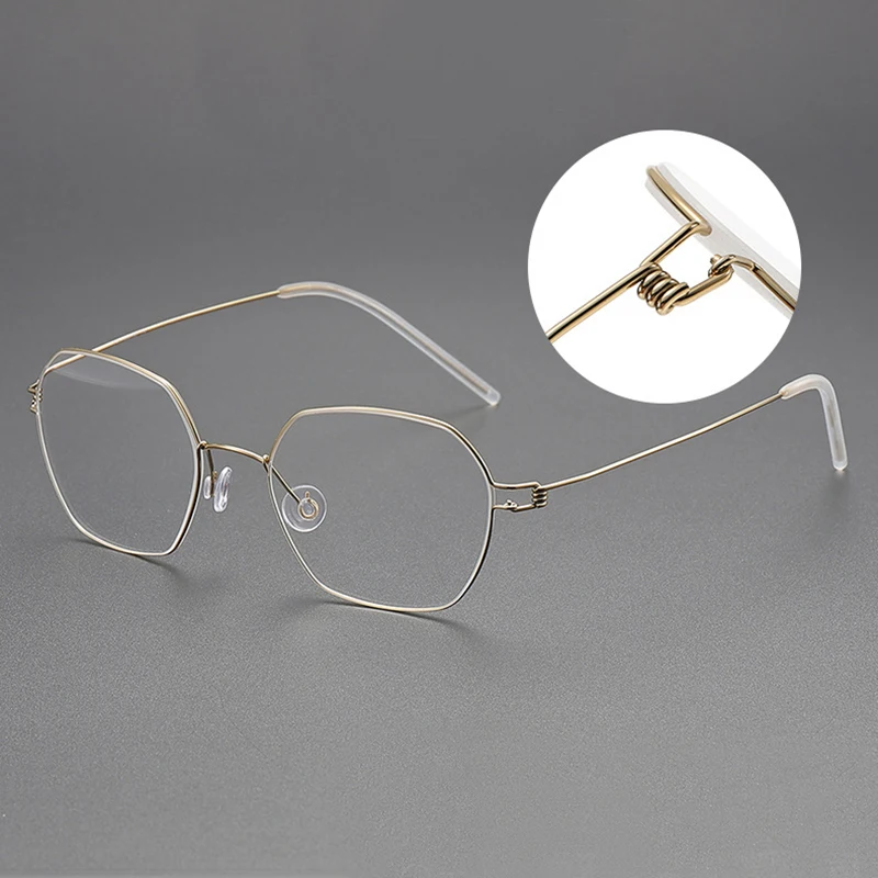 

Irregular Polygon Screwless Titanium Men's Eyewear Vintage Ultralight Optical Eyeglasses Women Denmark Handmade Glasses Frame