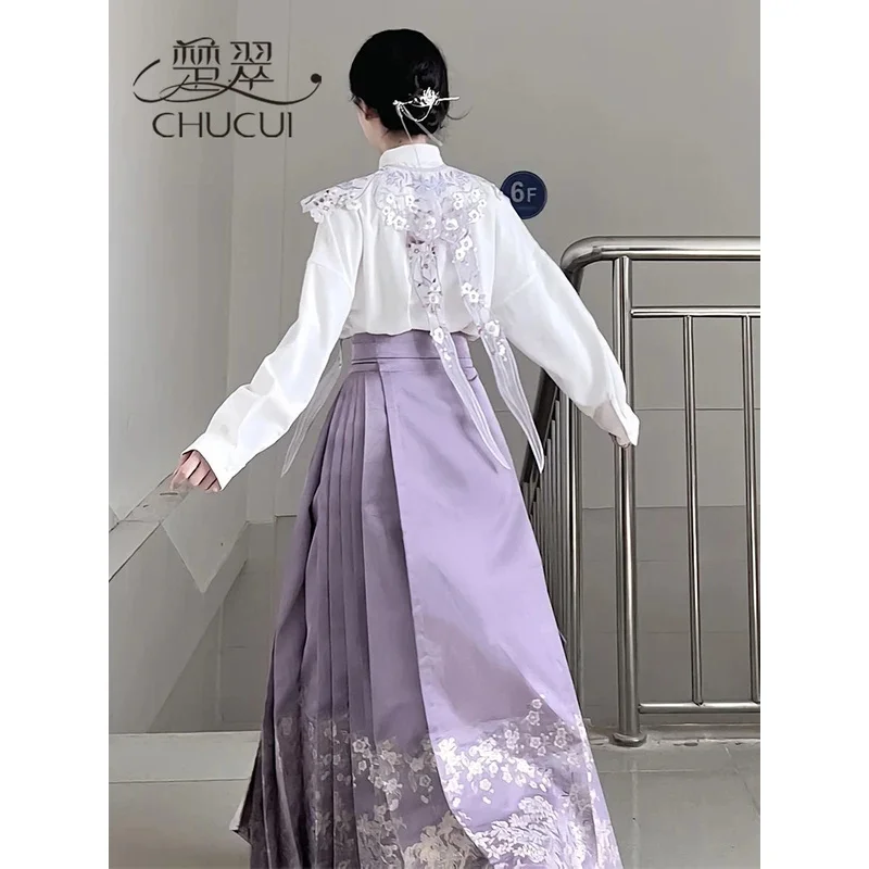 

Новая рубашка в китайском стиле в сочетании с юбкой с лицом лошади для женщин, осенне-зимний комплект в китайском стиле, повседневный стиль Мин, ханьфу