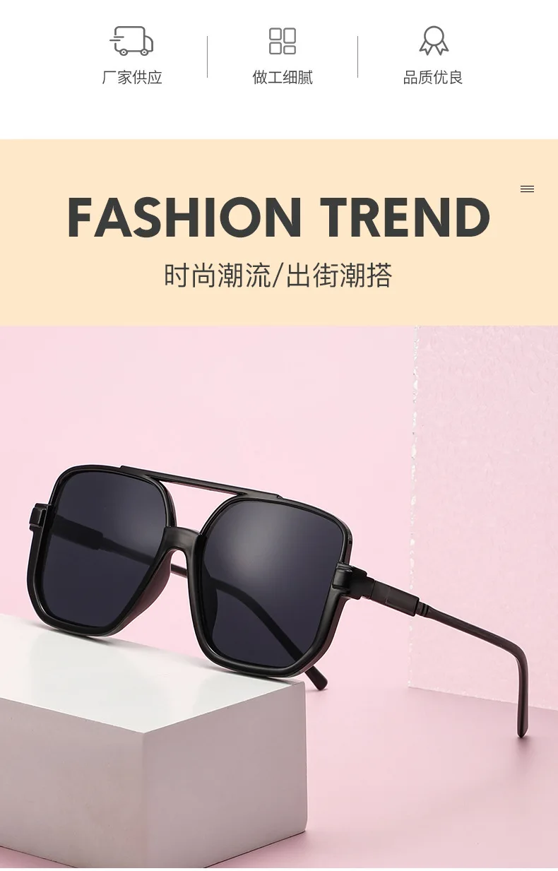 Retro Big Half Frame Damen Quadratische Sonnenbrille Schwarz Rund Coole Herren Sonnenbrille Einteilige Designer Pilot Sonnenbrille für Damen – Detail 8