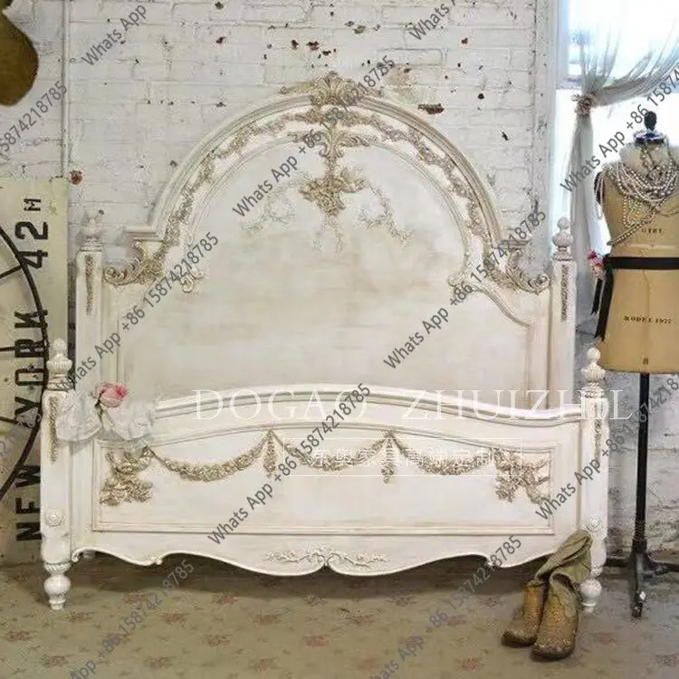 French retro solid wood bed, high-end carved old master bedroom, wedding bed, American country light luxury bed