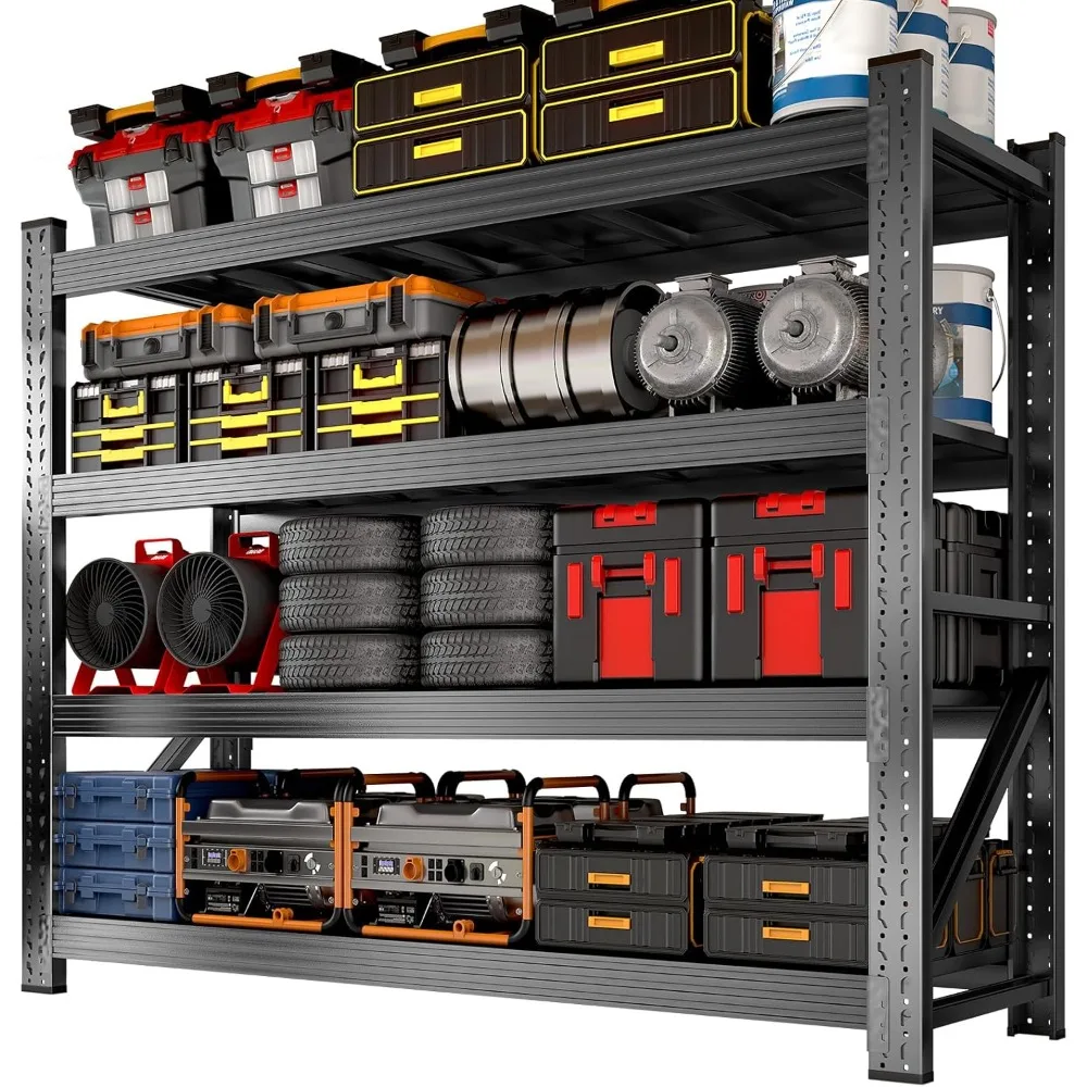 

59" W Heavy Duty Garage Shelving, 6000LBS Garage Storage Shelves Industrial Shelving Unit, 4 Tier Adjustable Metal Shelving