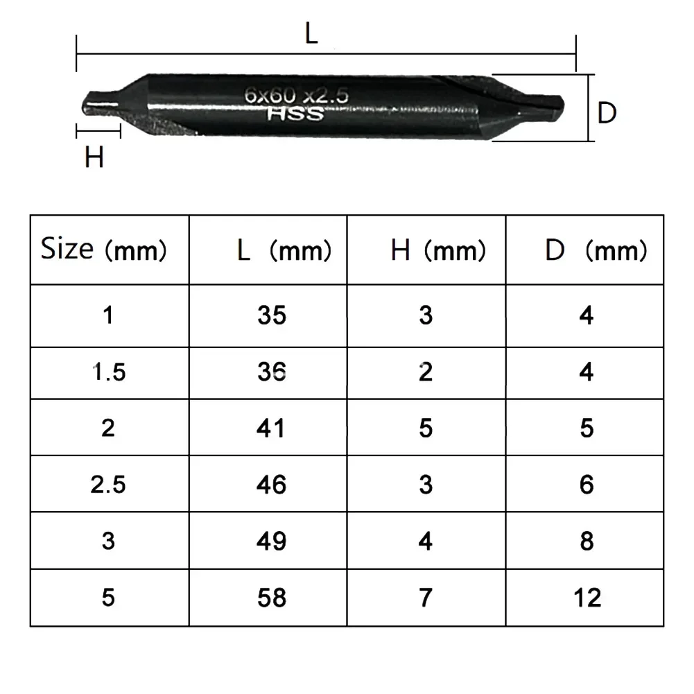 6PCS HSS Combined Center Drills Countersinks Angle Bit Set Center Spotting Drill Mill 1.0mm 1.5mm 2.0mm 2.5mm 3.5mm 5mm Drill Bi