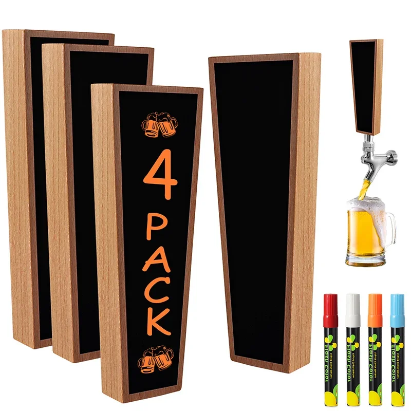 Beer Tower Kegerator Dispenser Handle with Writable Liquid Chalk Pen,Homebrew Bar DIY Gift，4 Pcs/Lot Beer Tap Wooden Handle