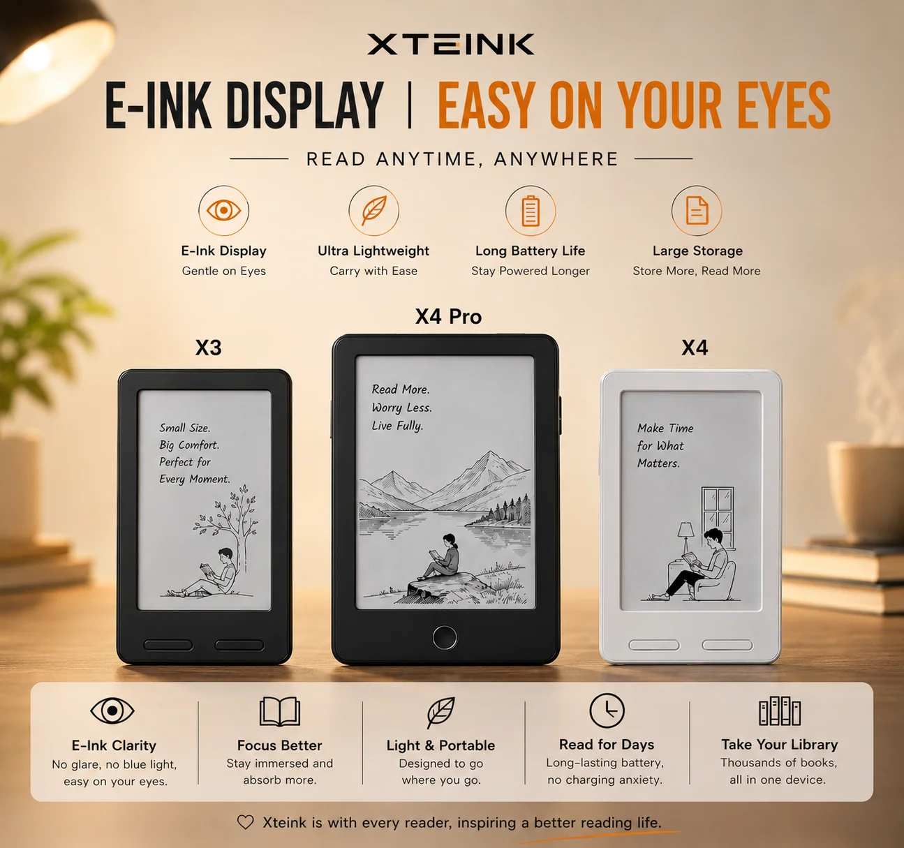 Czytnik e-booków XTEINK X3 z ekranem CrossPoint E-Ink, magnetyczny, 16 GB, ultracienki, przenośny, przyjazny dla oczu czytnik e-booków XTEINK X4pro.