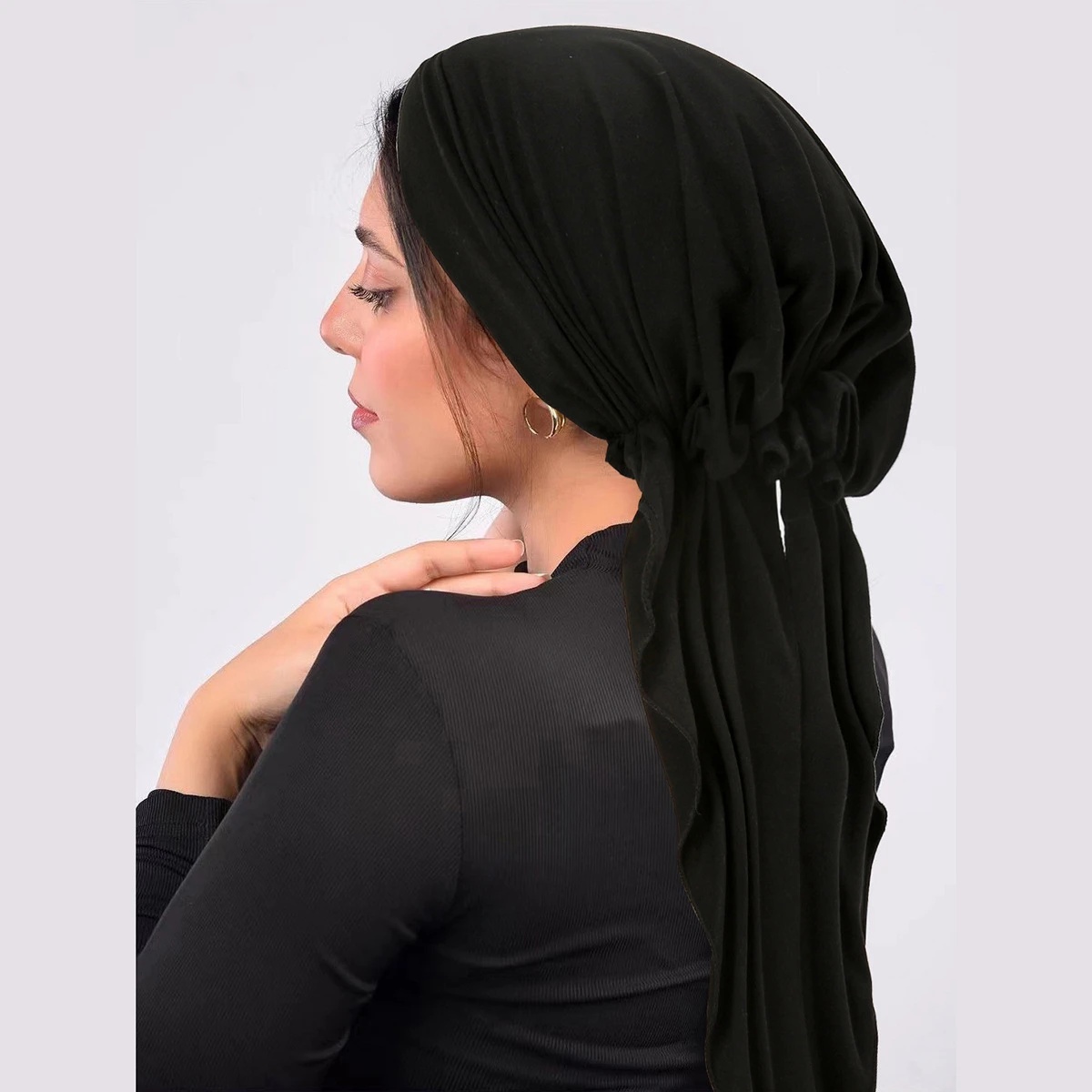 2026 New Muslim Fashion Hijab Turban Hats Long Tail Head Wraps Elastic Hijab Hats Breathable Chemo Cap For Women Girls