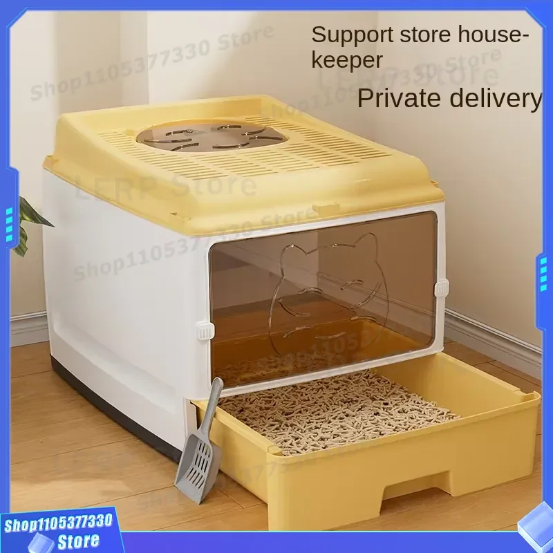 Upgraded Fully Enclosed Cat Litter Box with Double Door and Drawer Design Large Space Pet Toilet for Indoor Cats Easy to