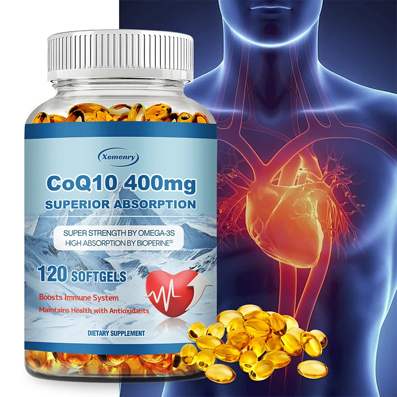 

CoQ10 Capsules 400mg - Supports Energy Production, Heart, Cardiovascular Health, Promotes Blood Circulation, Antioxidant