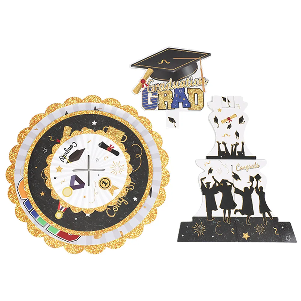 1Set 3-Tier Graduation Cupcake Stand Paper Cake Display Stand for Desserts Macarons Ice Cream Snacks Graduation Party Decoration