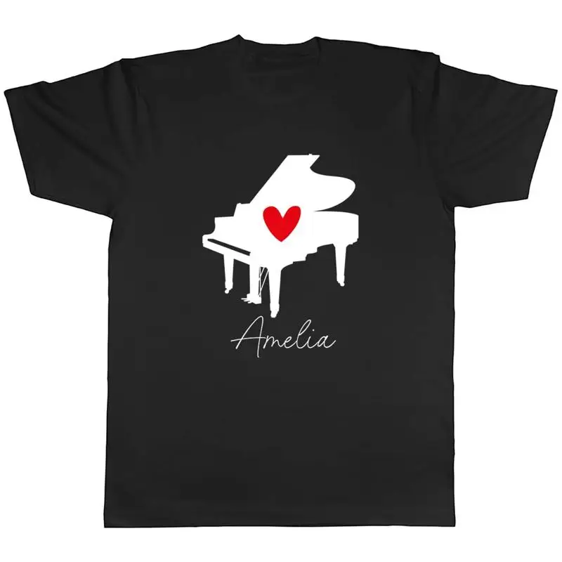 

Personalised Love Piano Mens T-Shirt Any Name Red Heart Unisex Tee Gift