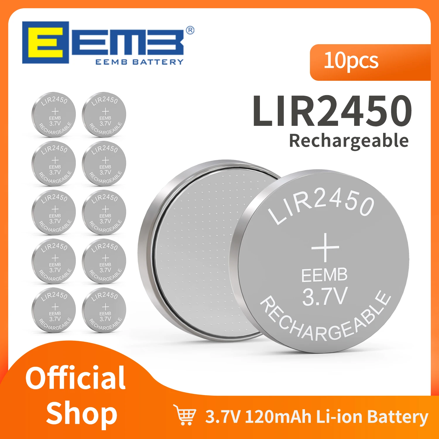 EEMB Rechargeable Battery LIR2450 3.7V 120mAh Lithium-ion Coin Cell with charger (optional)