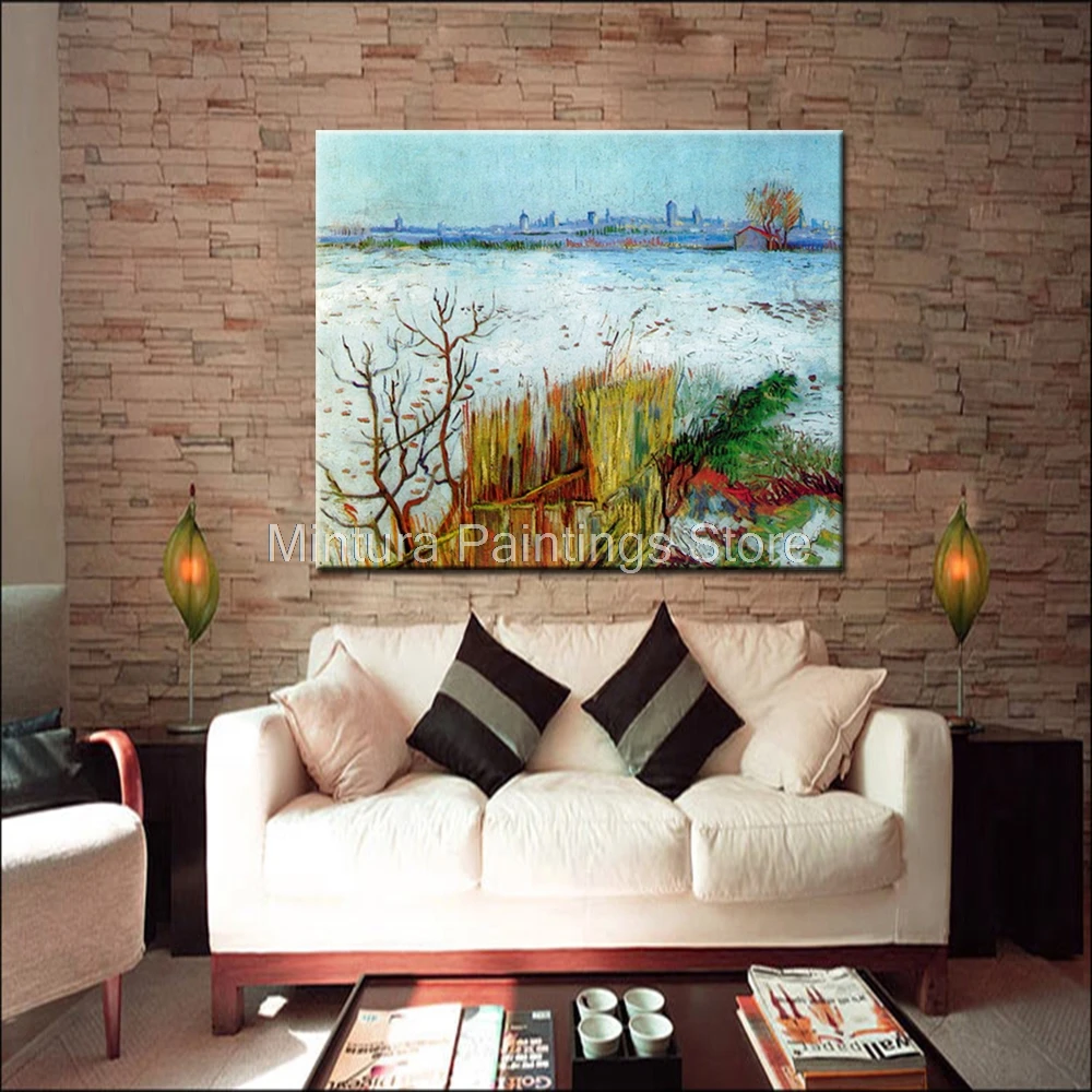 Hand-Painted Snowy Landscape With Arles In The Background Of Vincent Van Gogh Reproduction Oil Painting On Canvas,For,Home Decor