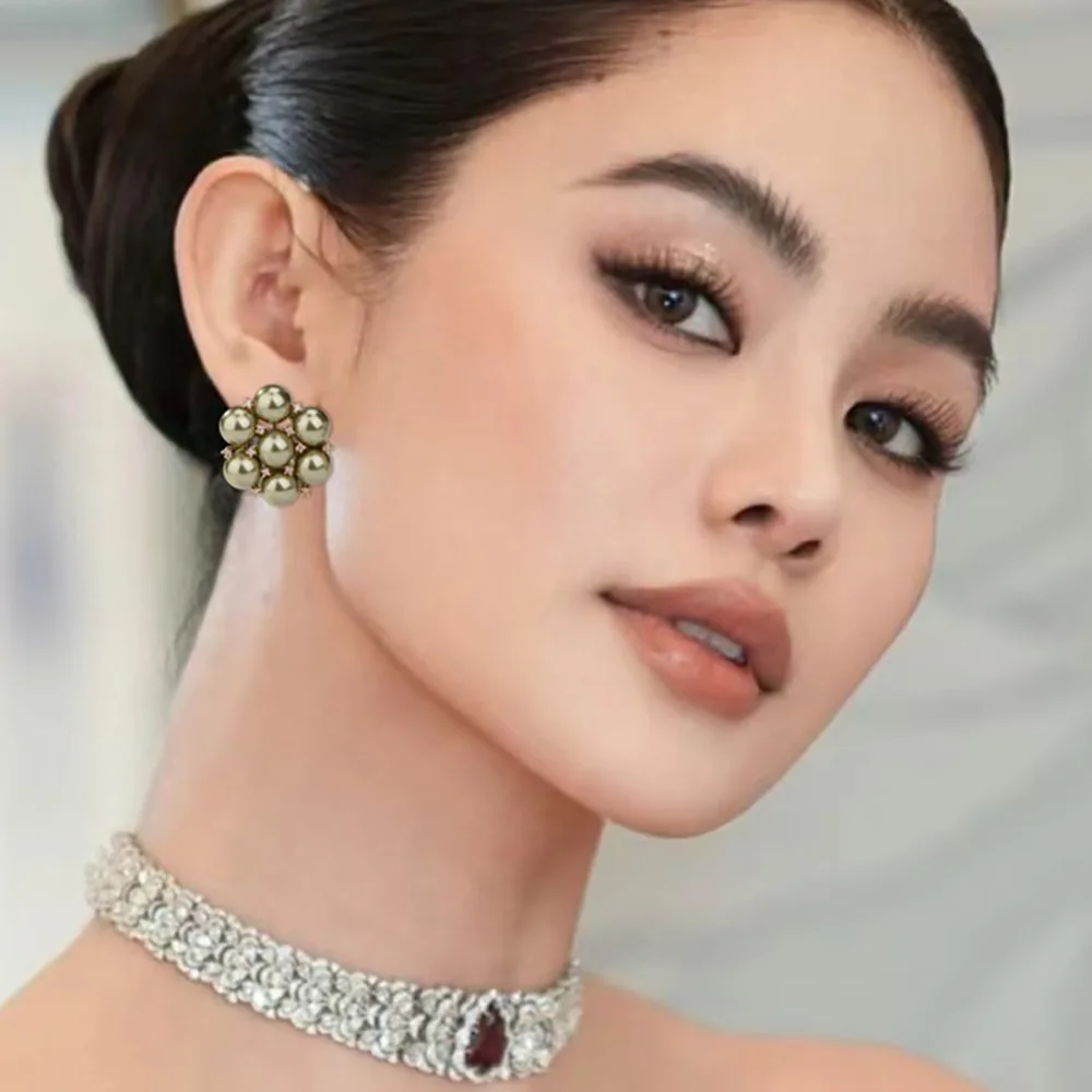 

Missvikki New Luxury Shiny Round Pearls Earrings Full Micro Elegant Shiny Cubic Zirconia for Women Bridal Wedding Party Jewelry