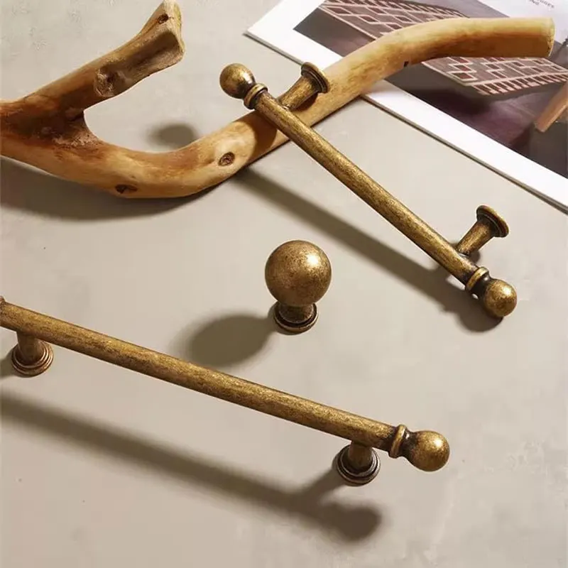Retro Kitchen Cabinet Handles Antique Bronze Wardrobe Pulls Round Knobs for Cupboard Zinc Alloy Vintage Furniture Hardware
