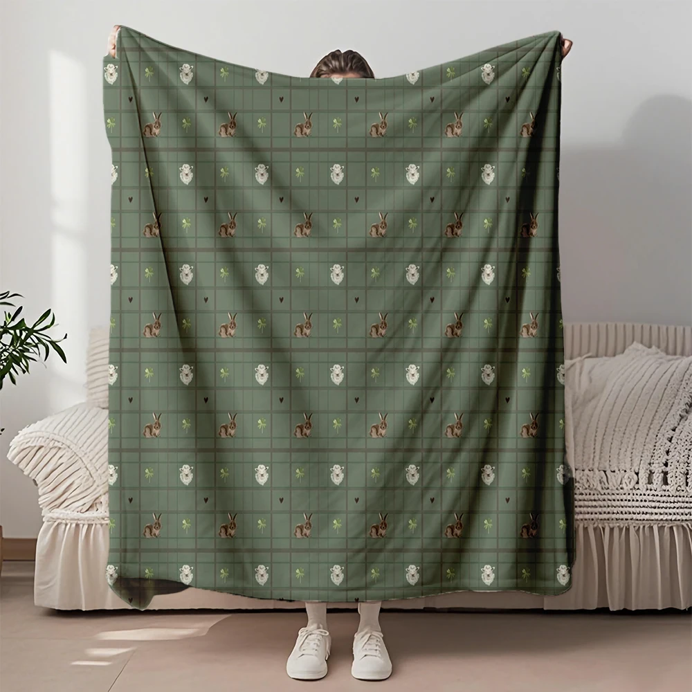 

Cold/warm Weather Flannel Cozy Blanket Cute Farm Animals Scottish Minimalist Pattern Comforter Plush Throw Hypoallergenic