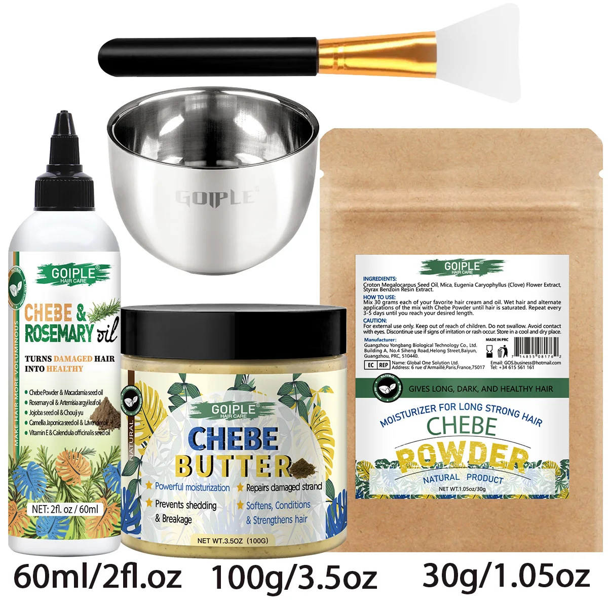 

Hair Care 5pcs Rosemary & Chebe Oil Men and Women Dry Frizzy Hair Moisturize Nourish Products Chebe Butter & Powder with Serum