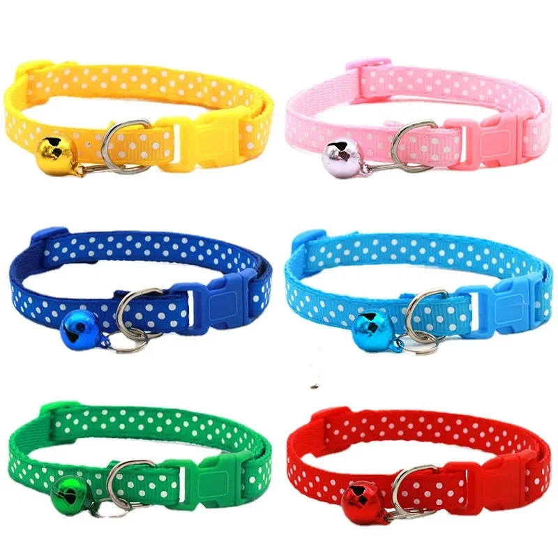 

Adjustable Cute Wave Point Dog Kitten Cat Collar with Bell Polyester Buckle Collars for Small Dogs Kitten Accessories Supplies